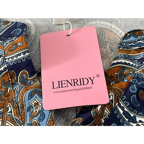 Lienridy Women's 4X Blue Orange Tunic Blouse Top Paisley Print Long Sleeve New - Picture 4 of 11